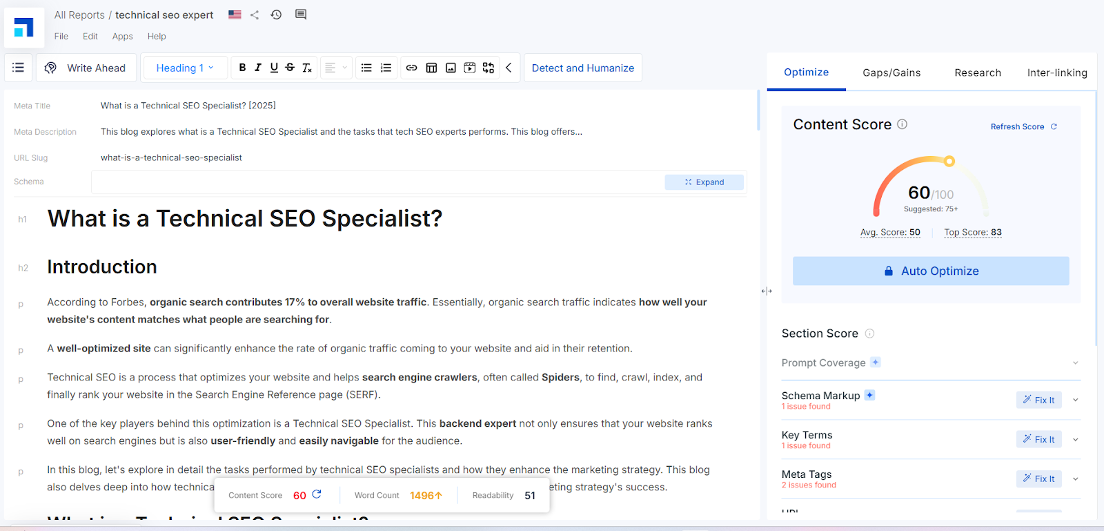 content audit on scalenut by Infrasity
