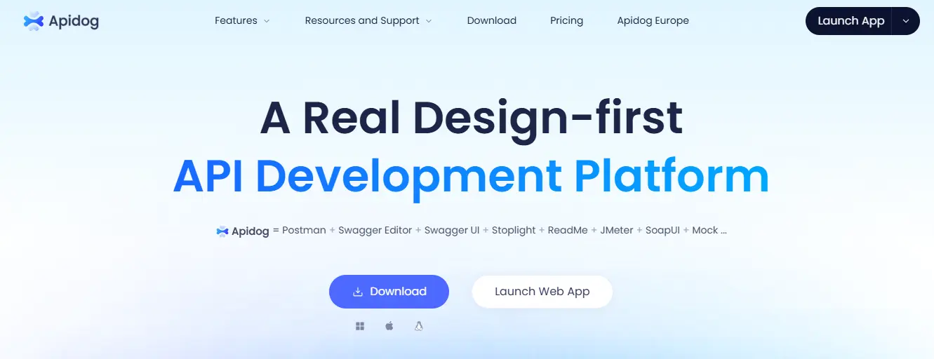 Apidog interface showing unified API design, testing, mocking and documentation workspace for frontend and backend teams