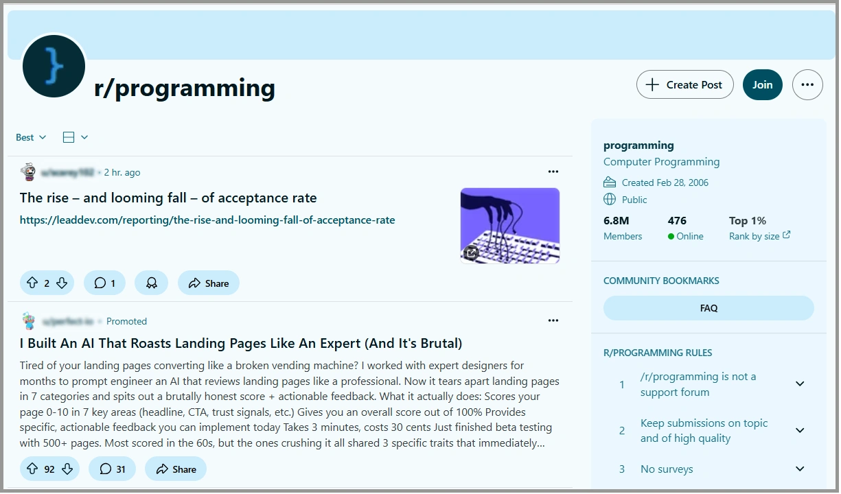 r/programming is one of the best subreddits for b2b saas startups