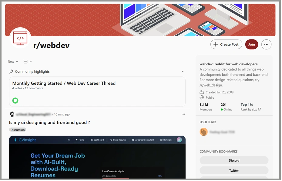 r/webdev is one of the best subreddits for b2b saas startups
