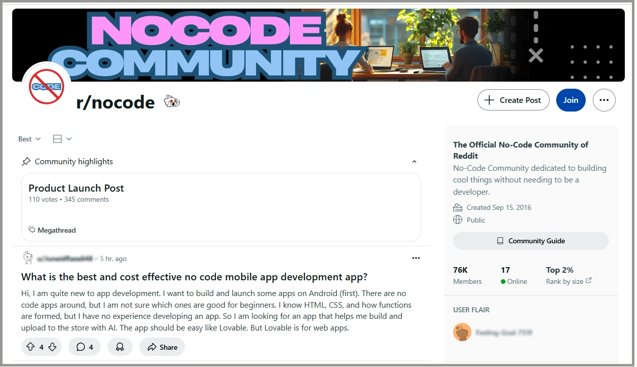 r/nocode is one of the best subreddits for b2b saas startups