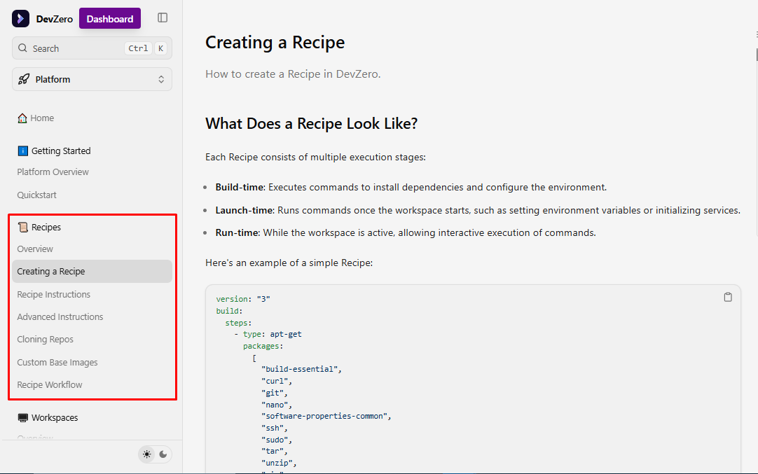 DevZero's updated recipes by Infrasity
