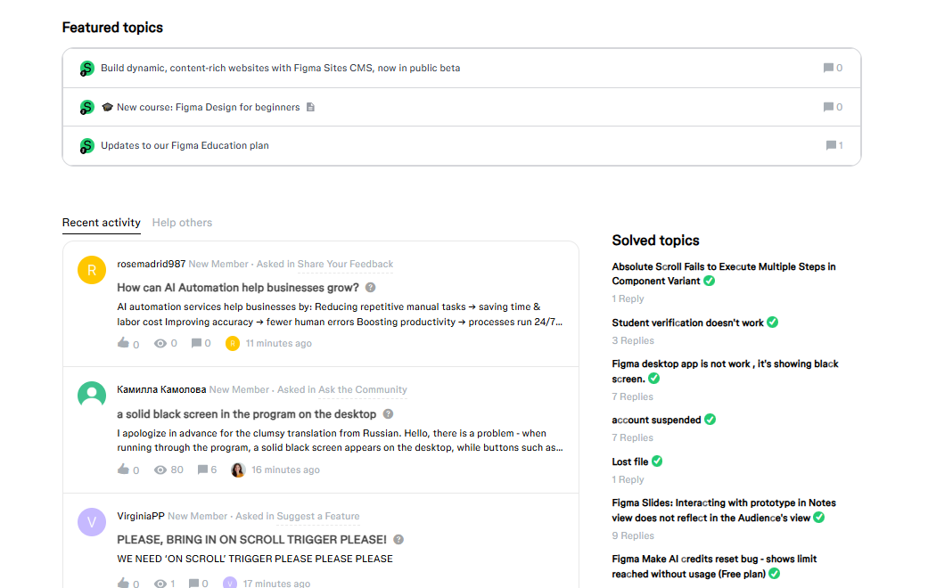 Posts and activities in Figma community