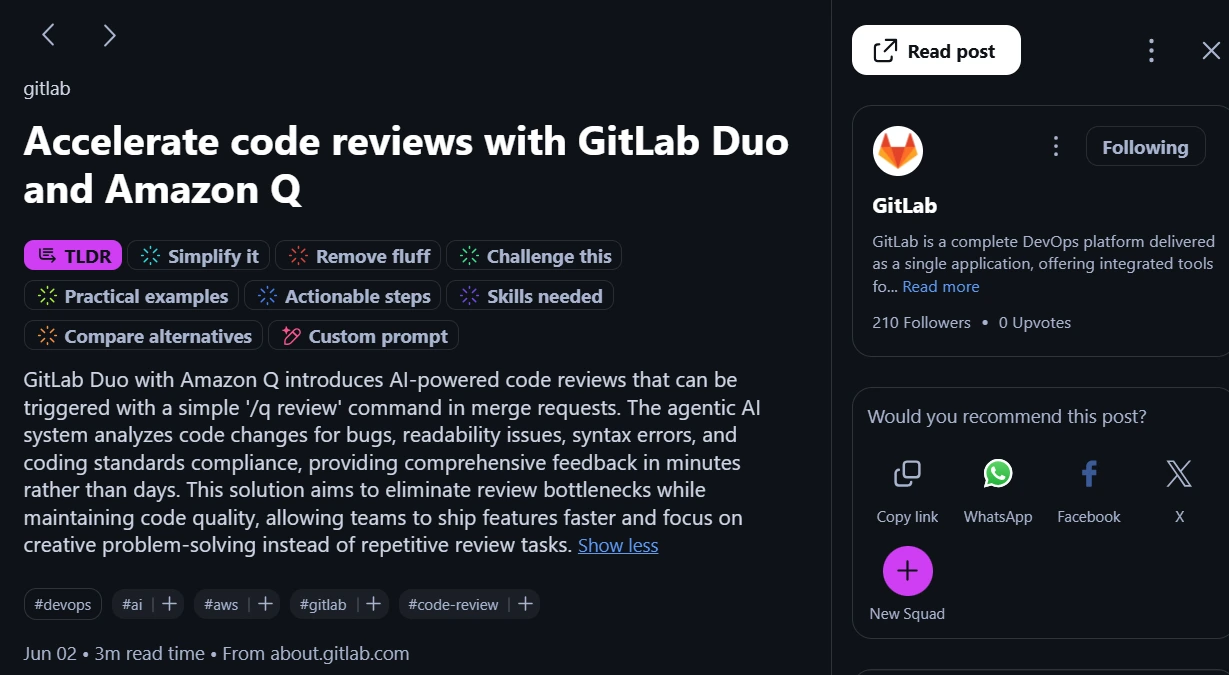 gitlab using daily.dev as a content distribution platform to drive traffic to their website