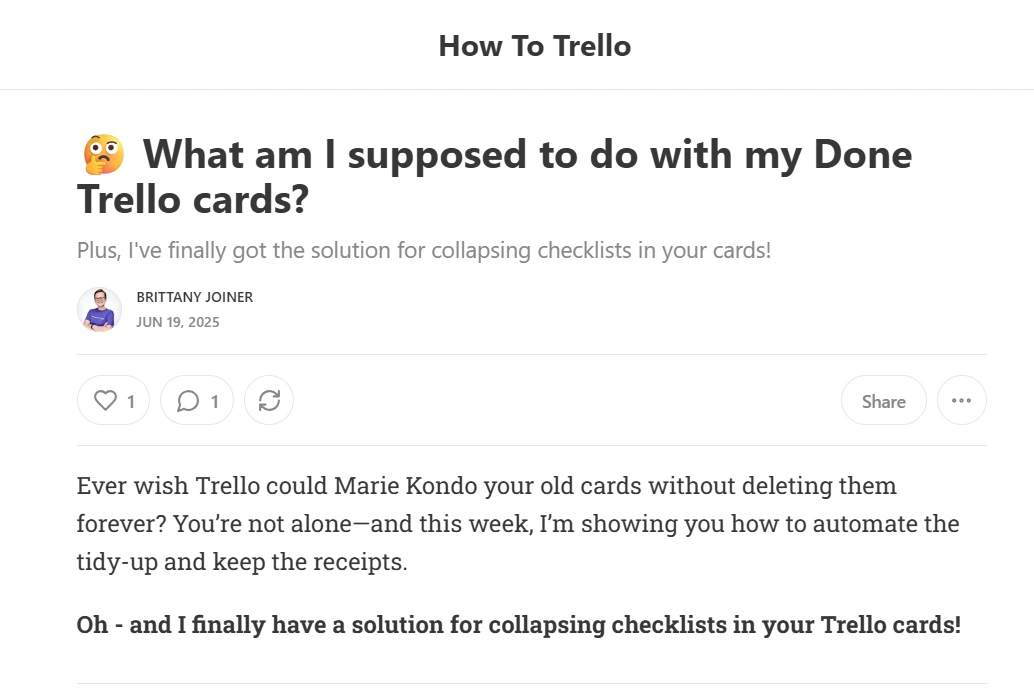 trello using substack as a content distribution platform to engage their target audience