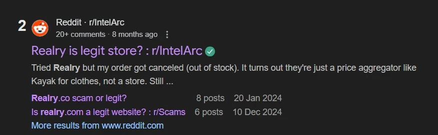 reddit, negative sentiment in serp