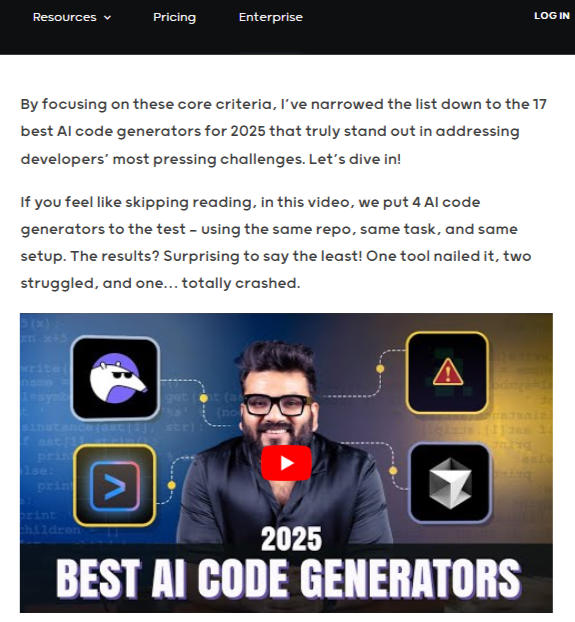 snapshot of Infrasity's comparison video added to a blog