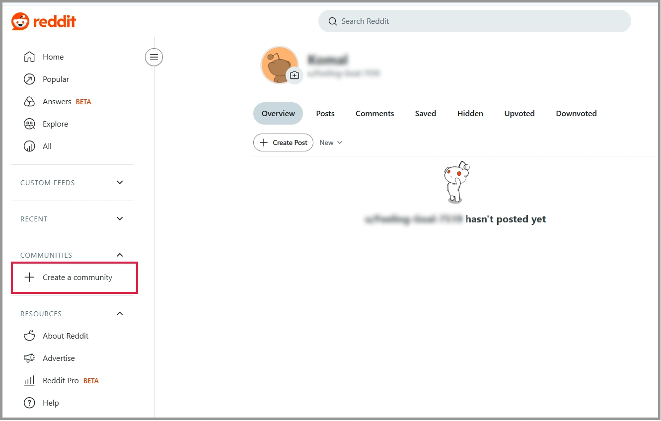 how to create a reddit account - create a reddit account first and click on create a community