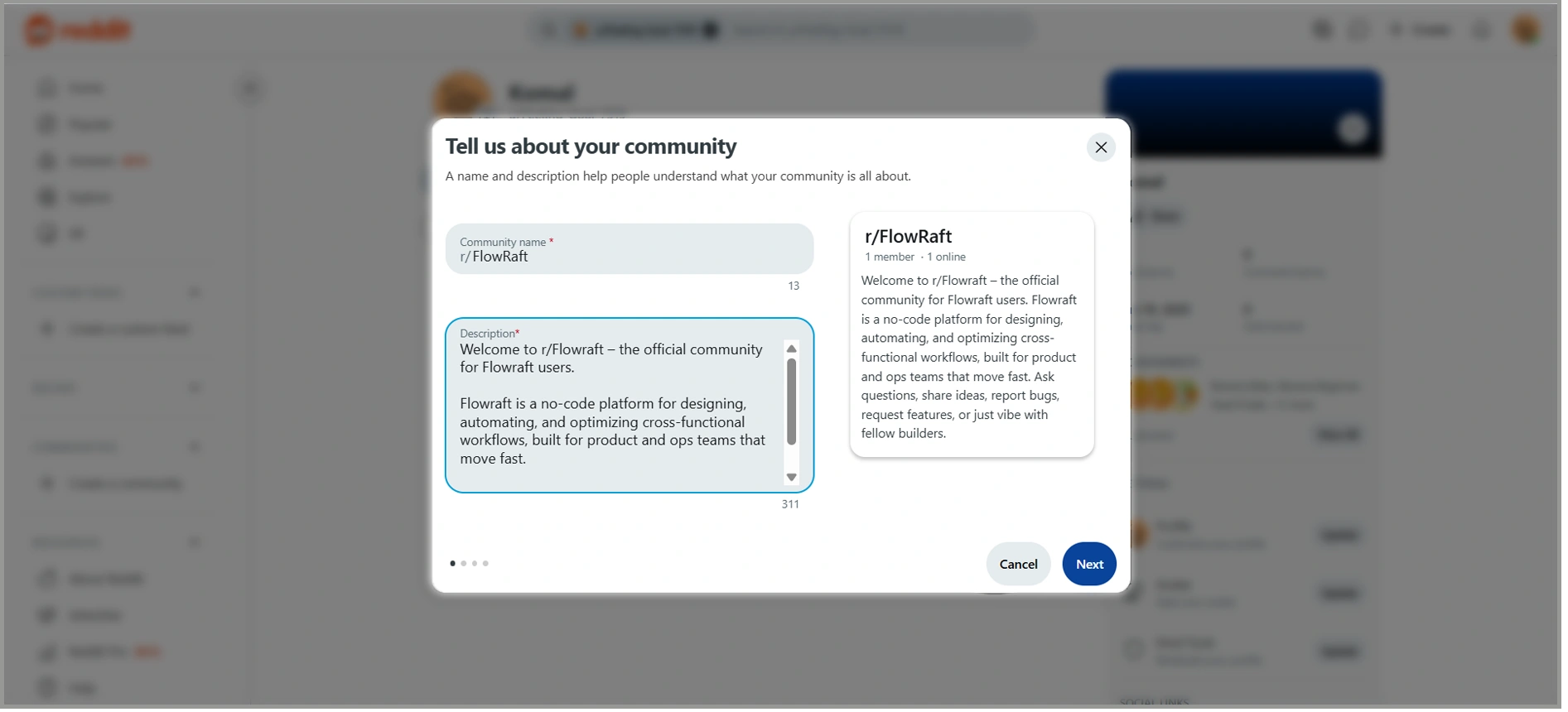 how to create a reddit account - enter the community name and description