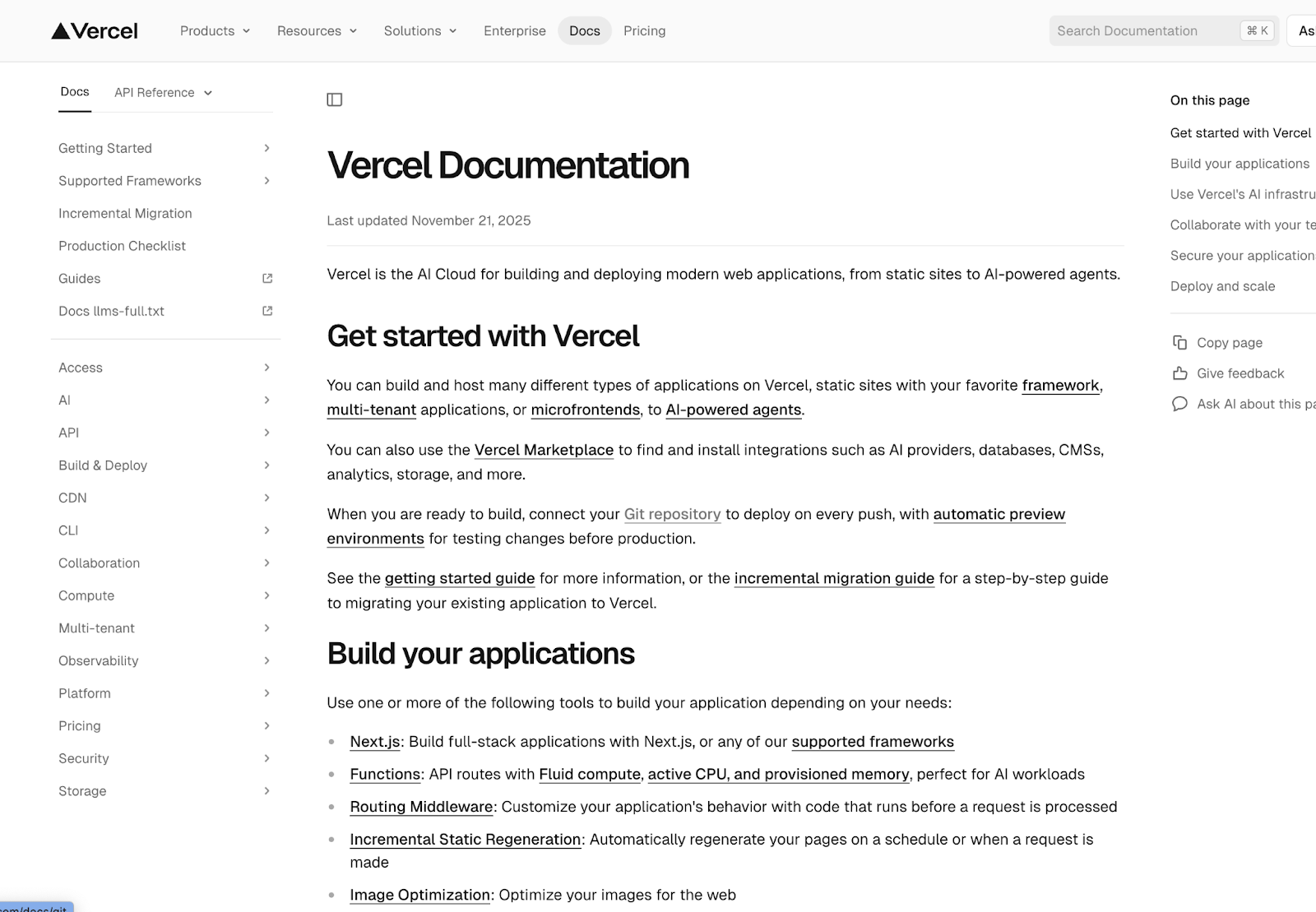 Product documentation of Vercel