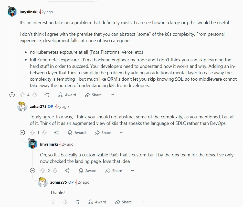 getport ceo responding to developers on reddit thread as a part of his reddit marketing strategy