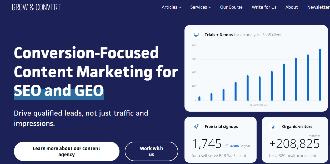 grow and convert homepage