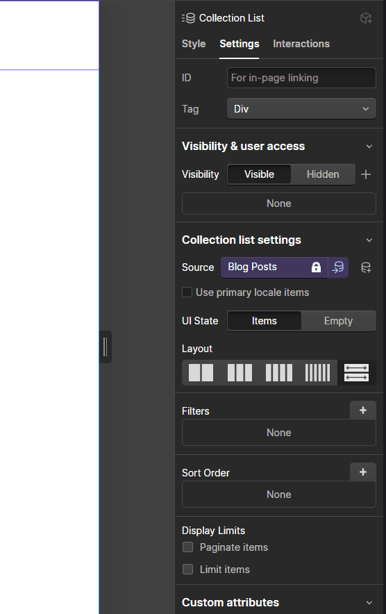 Collection List Settings