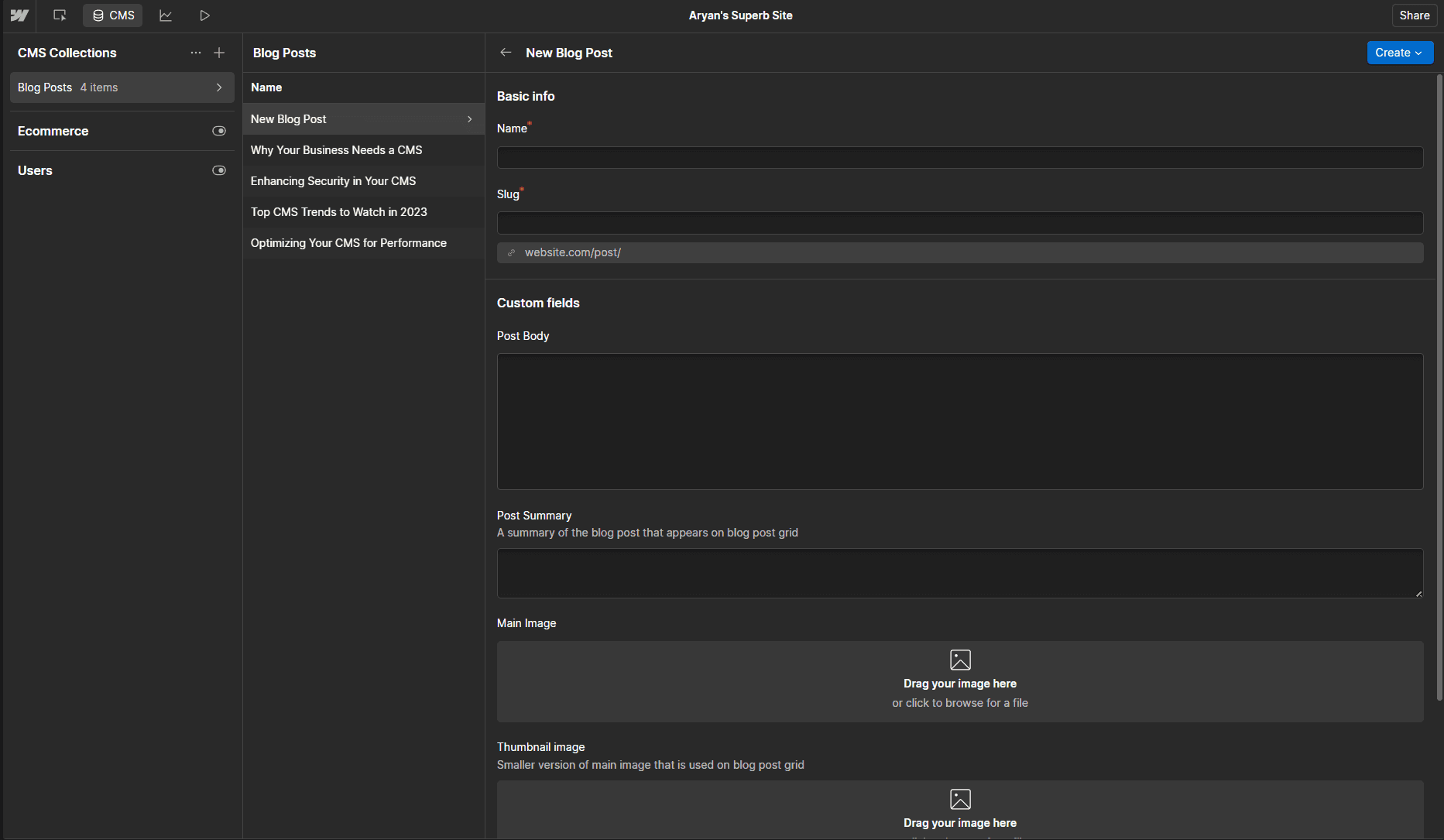 Blog CMS Collection Add