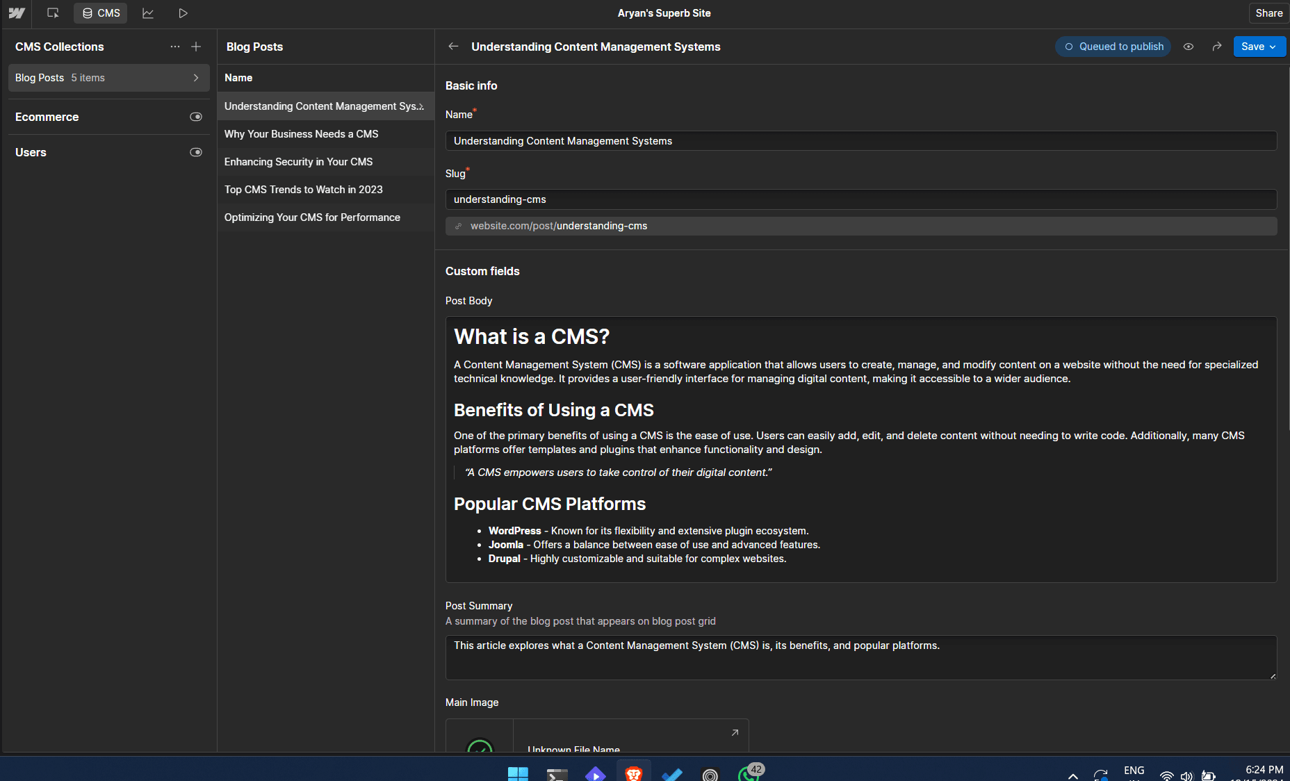 Blog CMS Collection Details