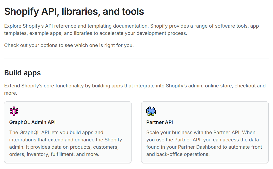 technical product documentation - shopify api