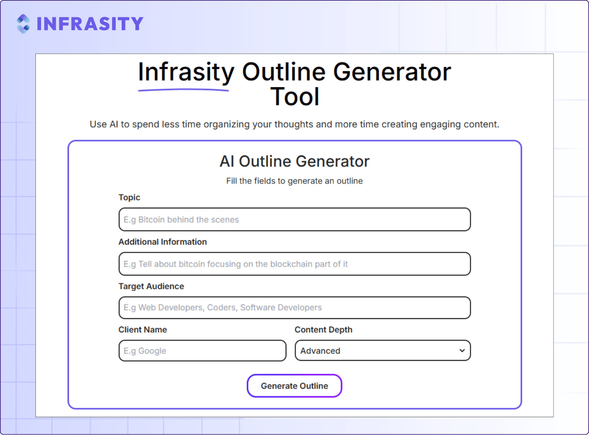 infrasity free ai outline generator