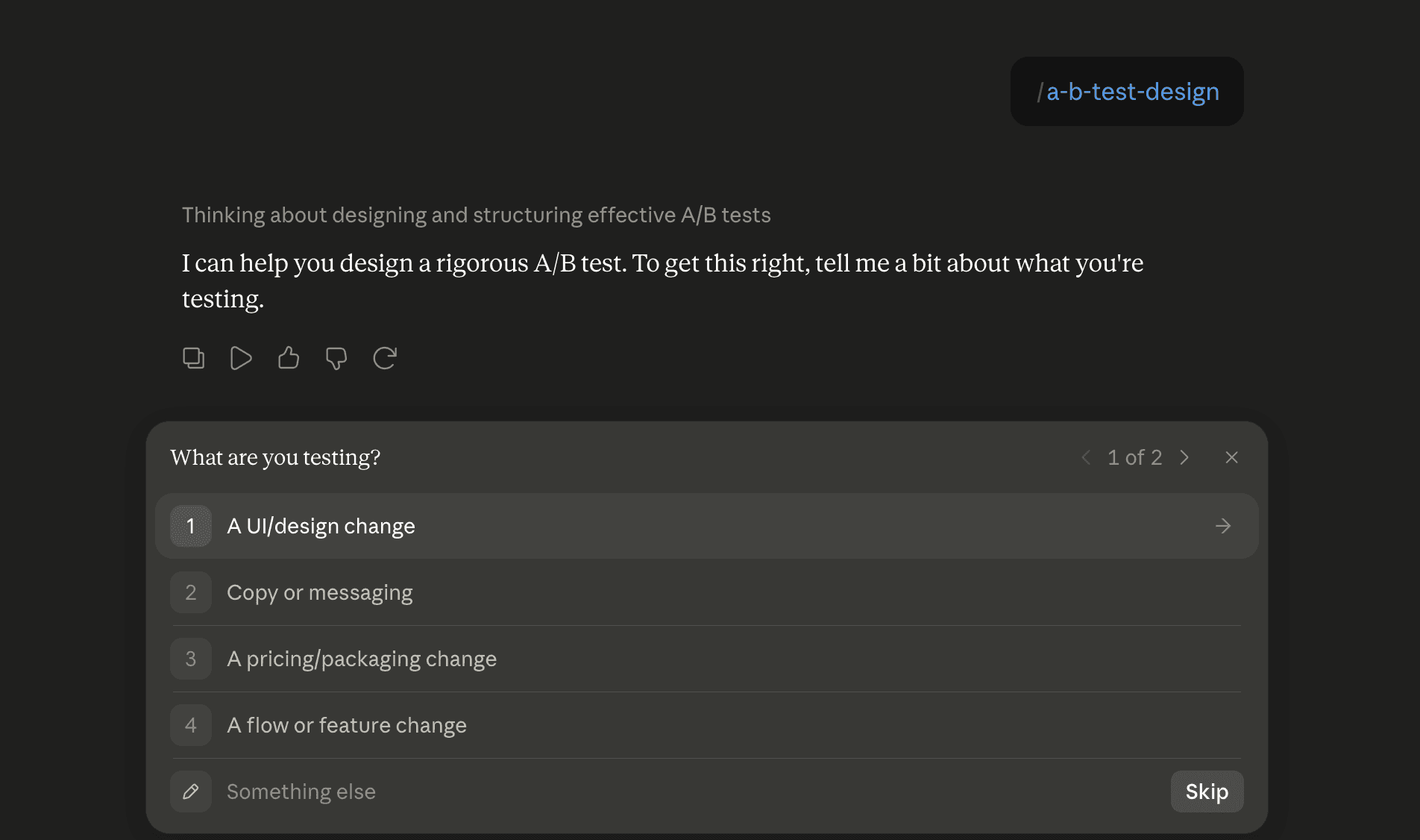 Step 6: Run the a-b-test-design skill in Claude