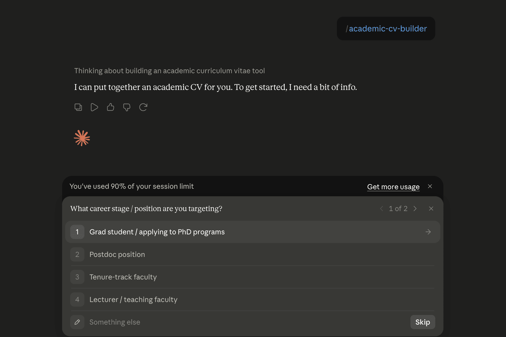 Step 6: Run the academic-cv-builder skill in Claude
