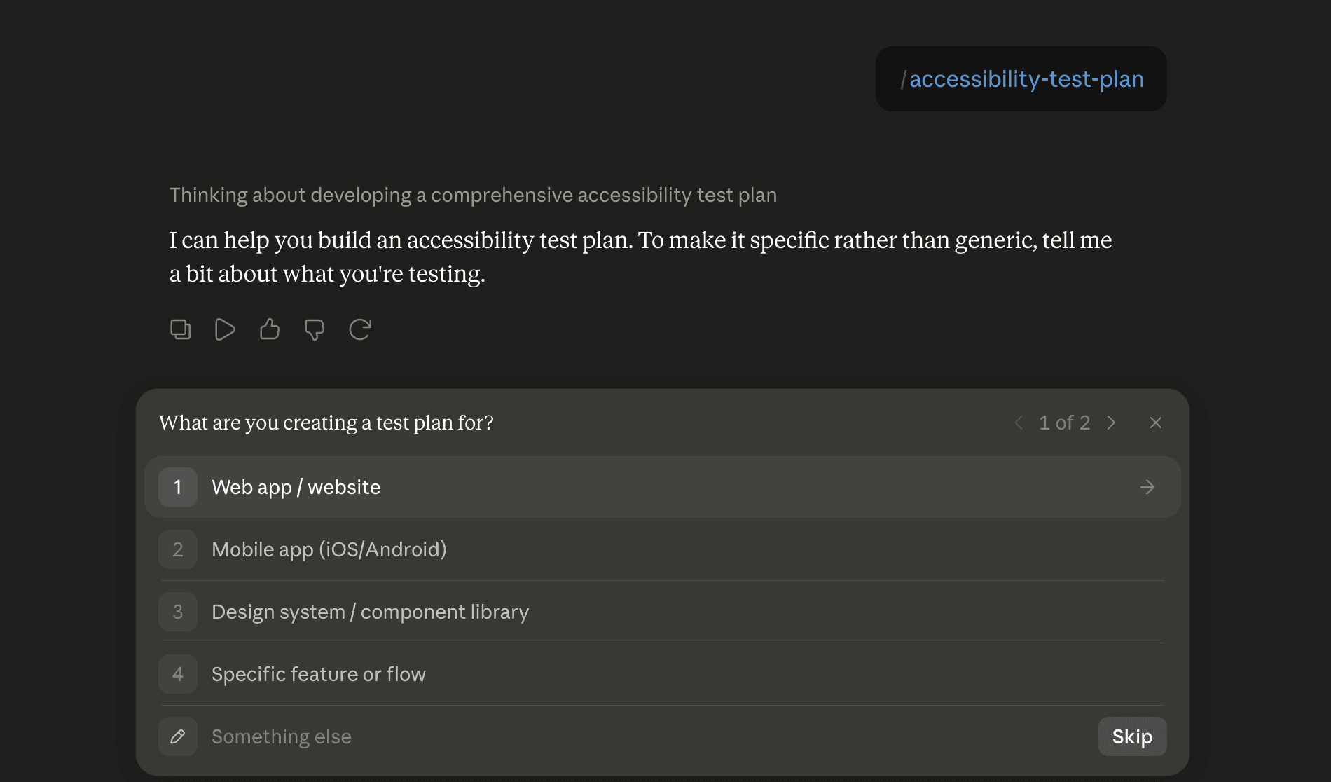 Step 6: Run the accessibility-test-plan skill in Claude