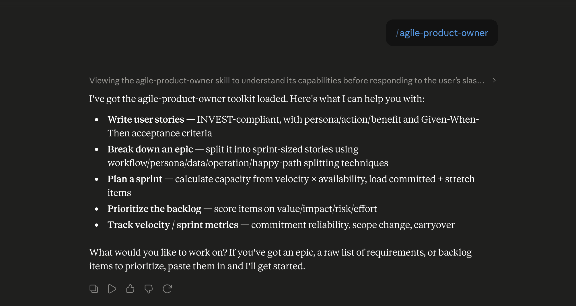Step 6: Run the agile-product-owner skill in Claude