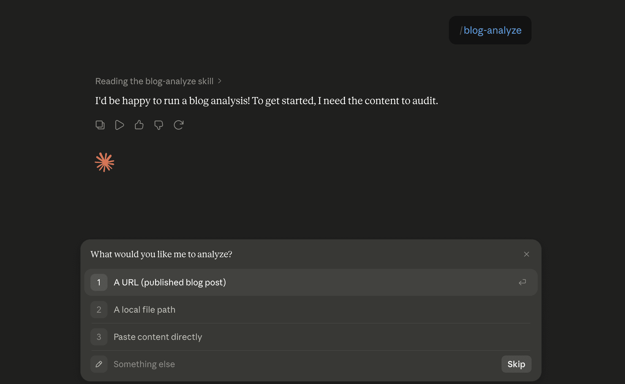 Step 6: Run the blog-analyze skill in Claude