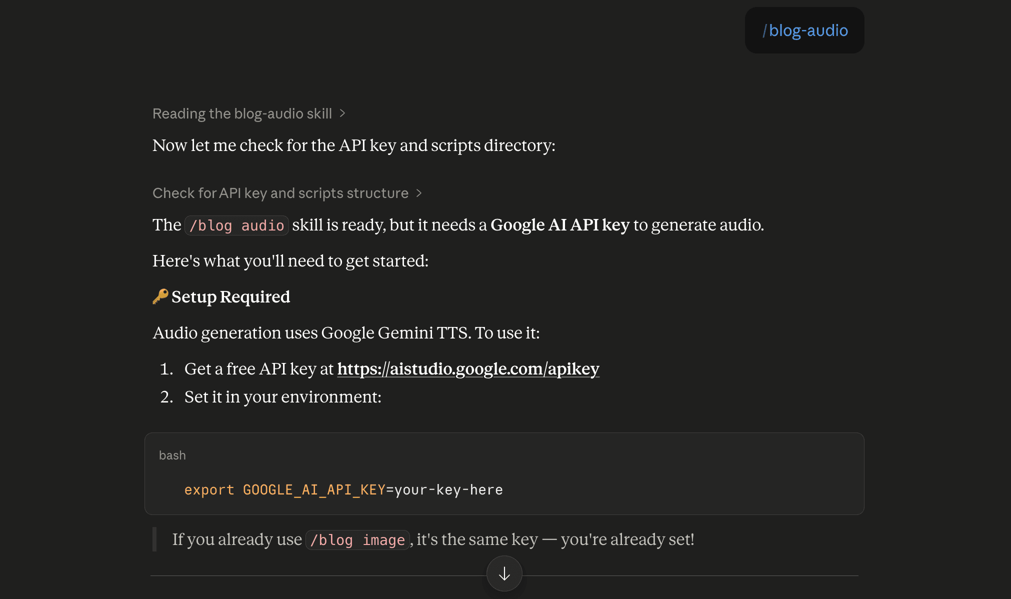 Step 6: Run the blog-audio skill in Claude