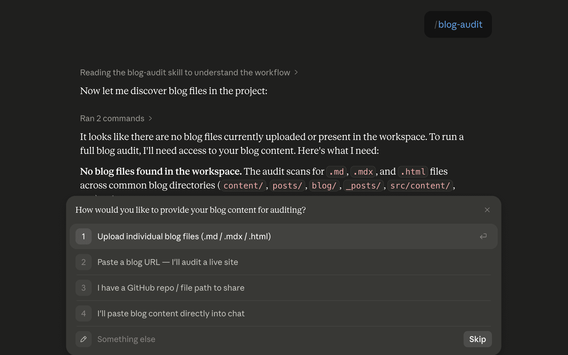 Step 6: Run the blog-audit skill in Claude
