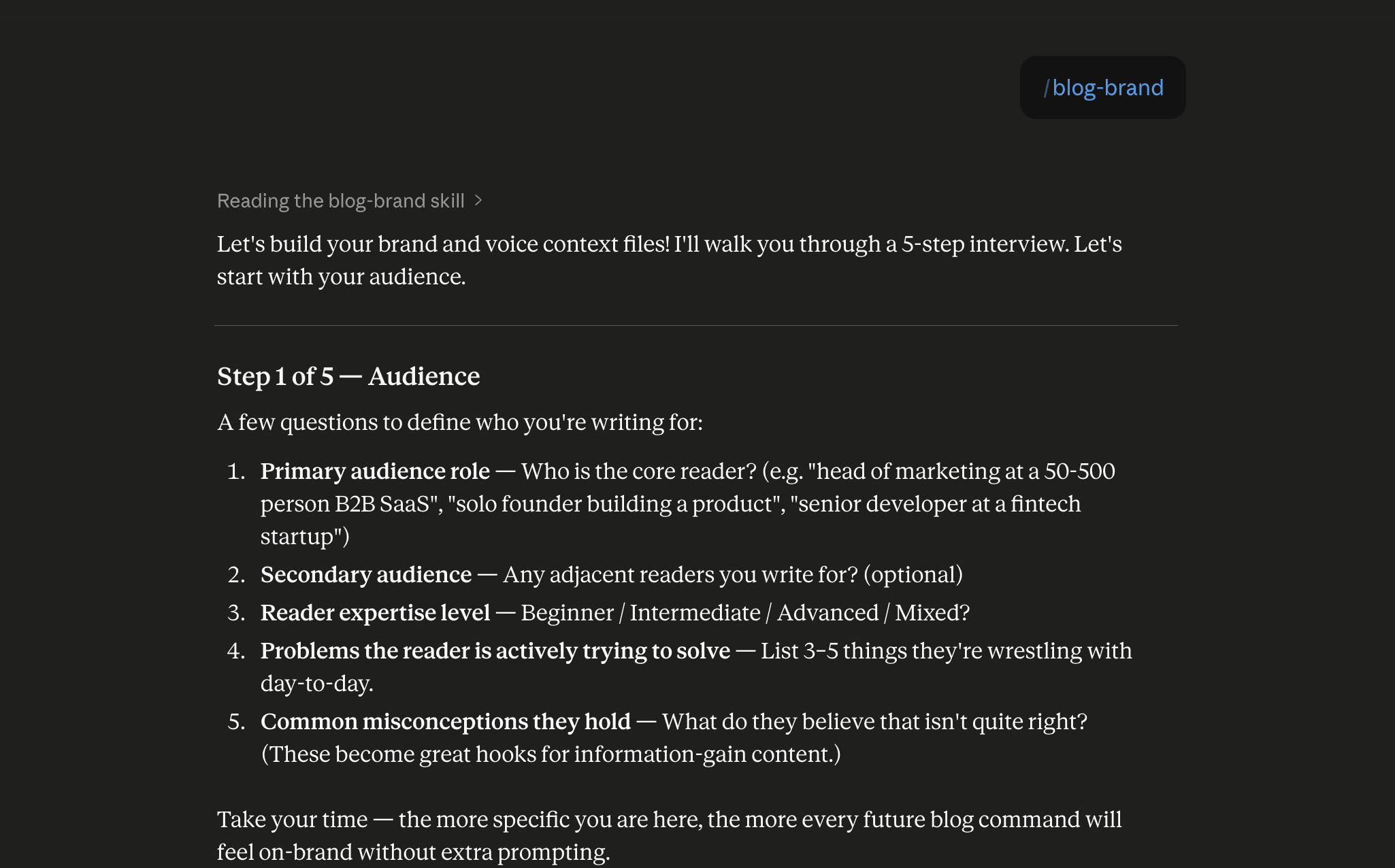 Step 6: Run the blog-brand skill in Claude