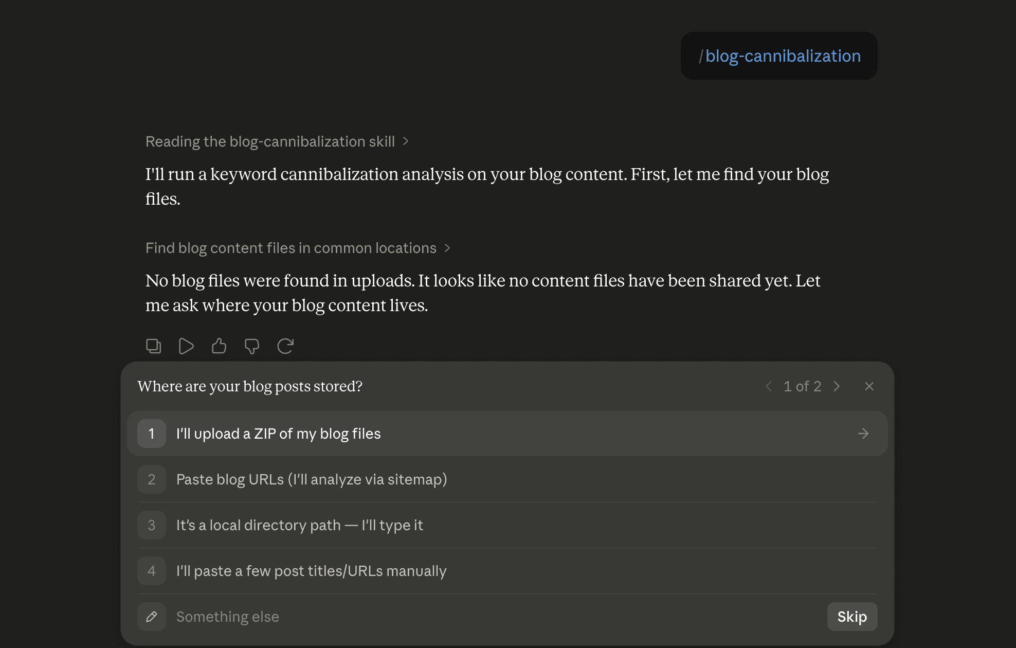 Step 6: Run the blog-cannibalization skill in Claude