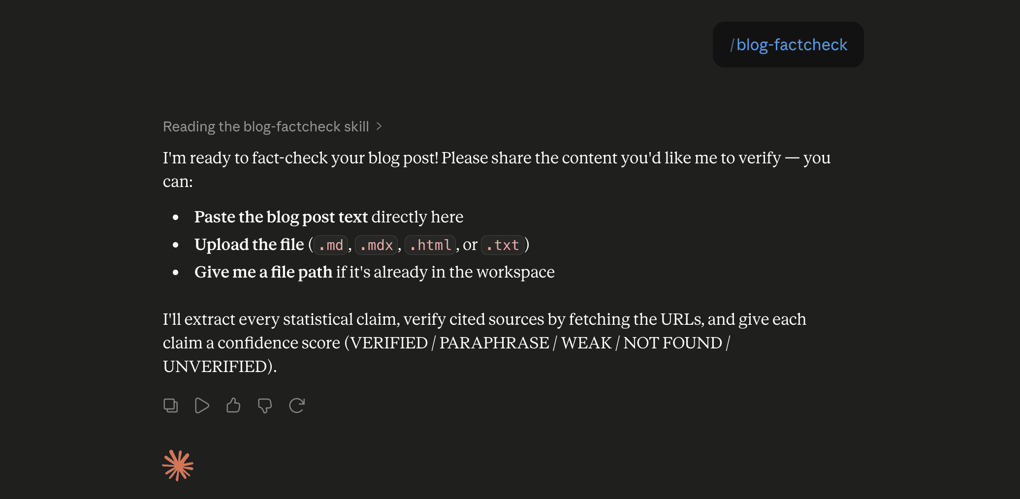 Step 6: Run the blog-factcheck skill in Claude
