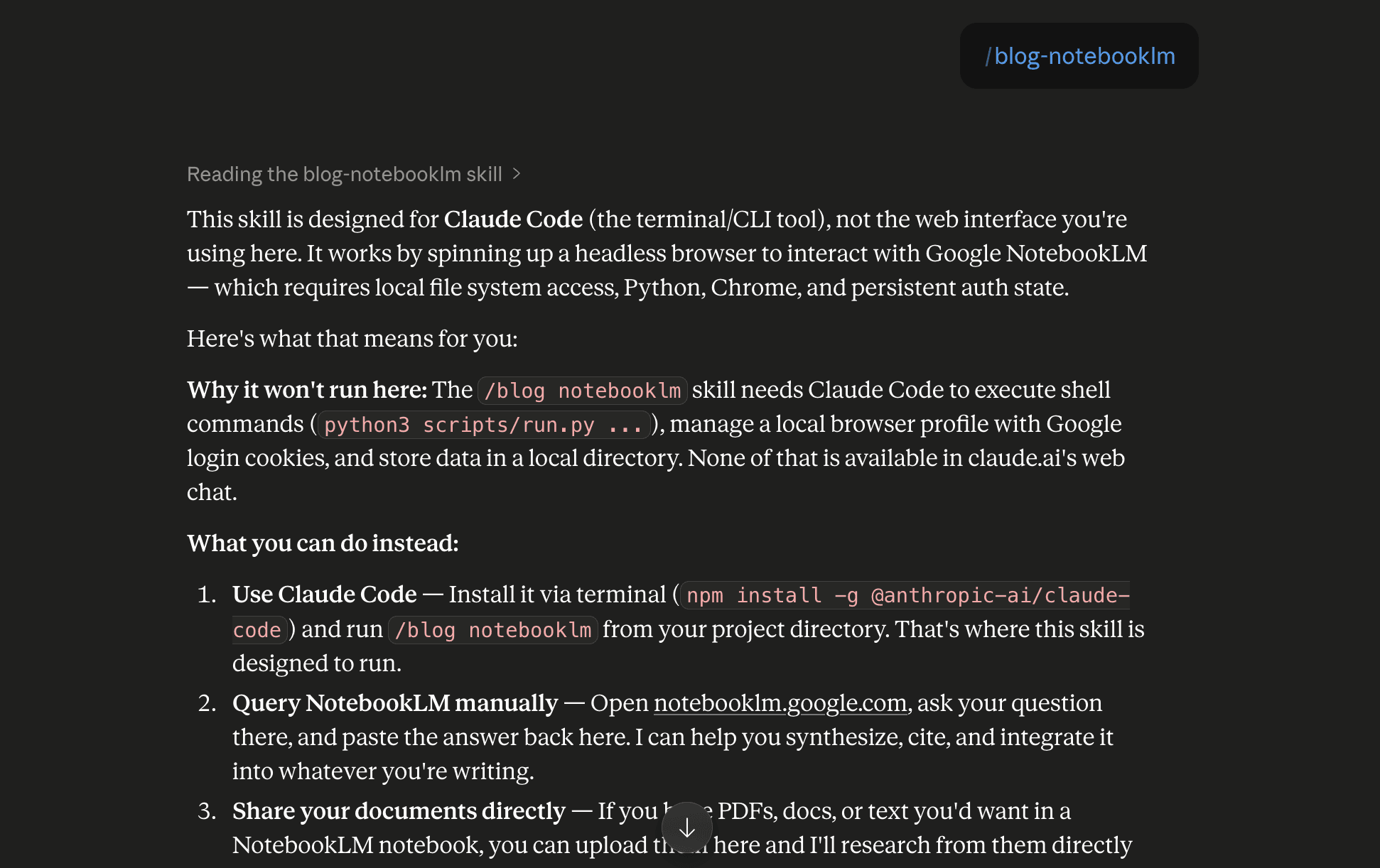 Step 6: Run the blog-notebooklm skill in Claude