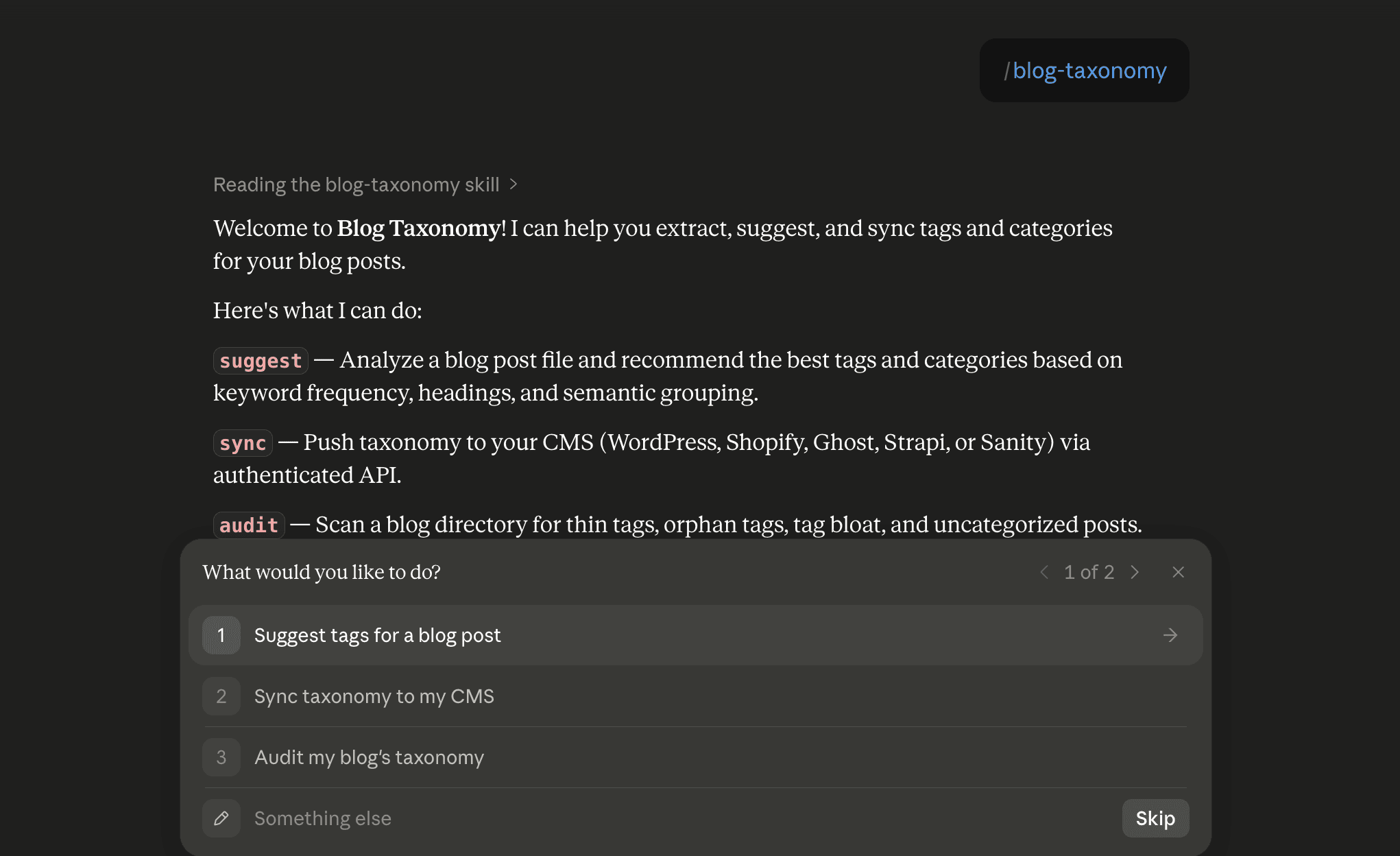 Step 6: Run the blog-taxonomy skill in Claude