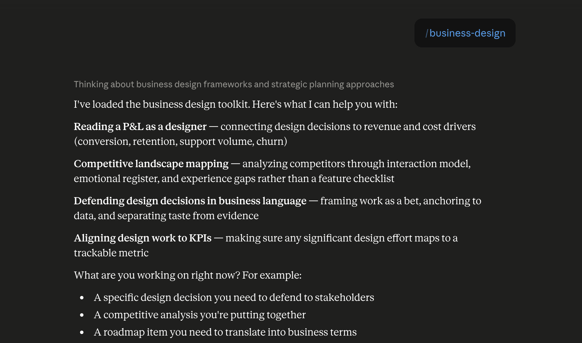 Step 6: Run the business-design skill in Claude