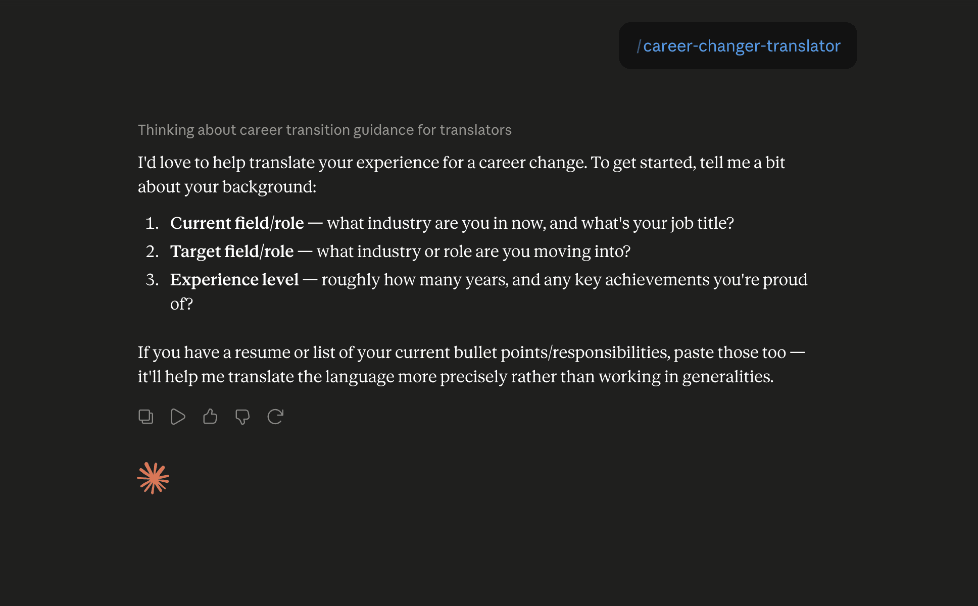 Step 6: Run the career-changer-translator skill in Claude