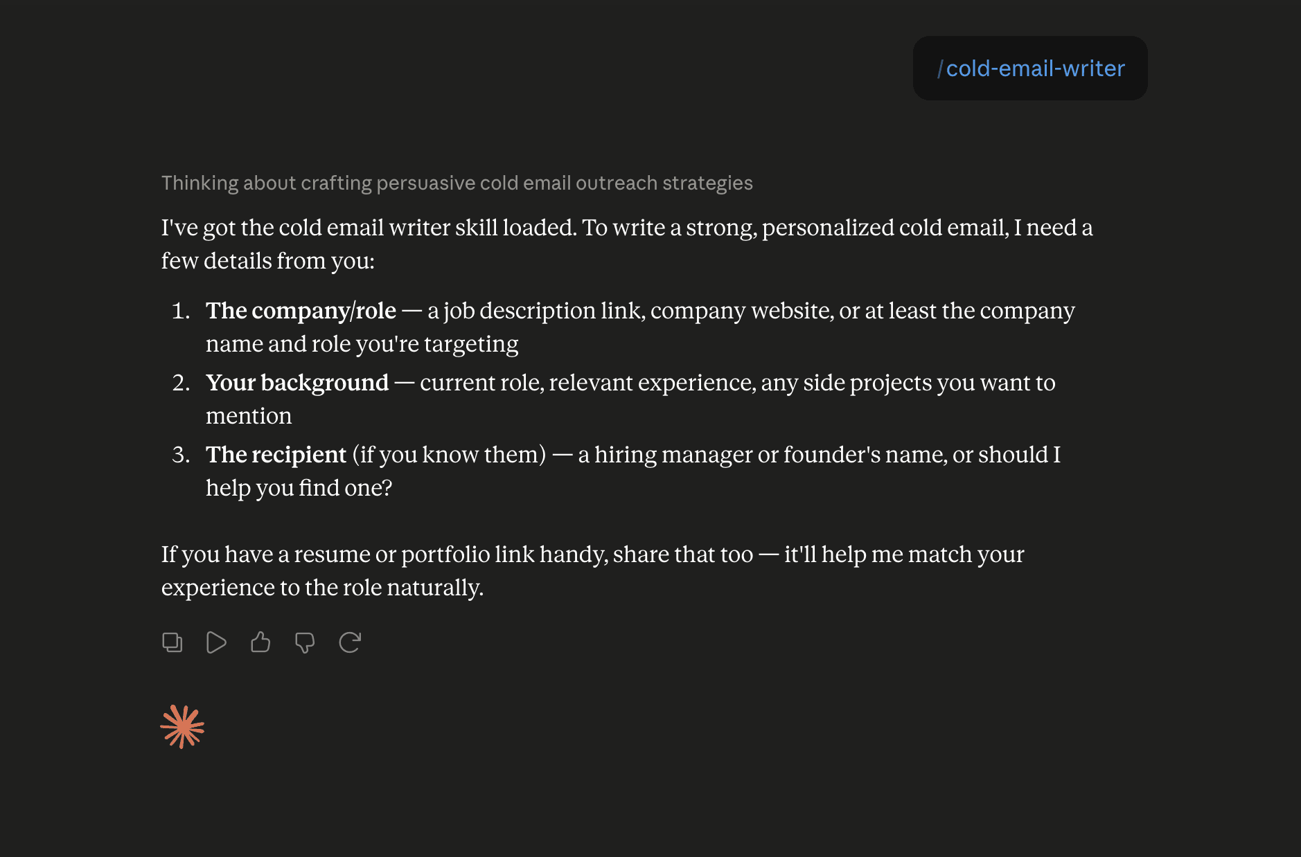 Step 6: Run the cold-email-writer skill in Claude