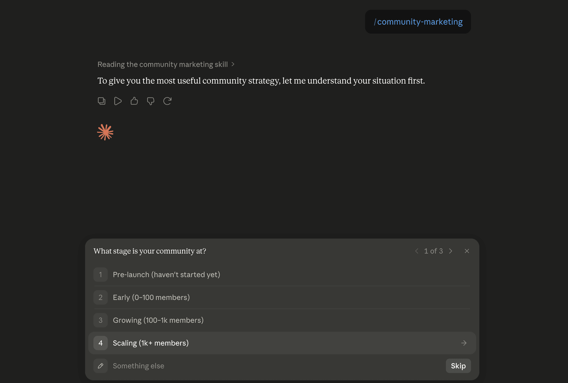 Step 6: Run the community-marketing skill in Claude