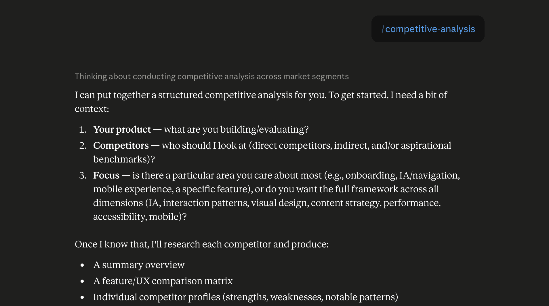Step 6: Run the competitive-analysis skill in Claude