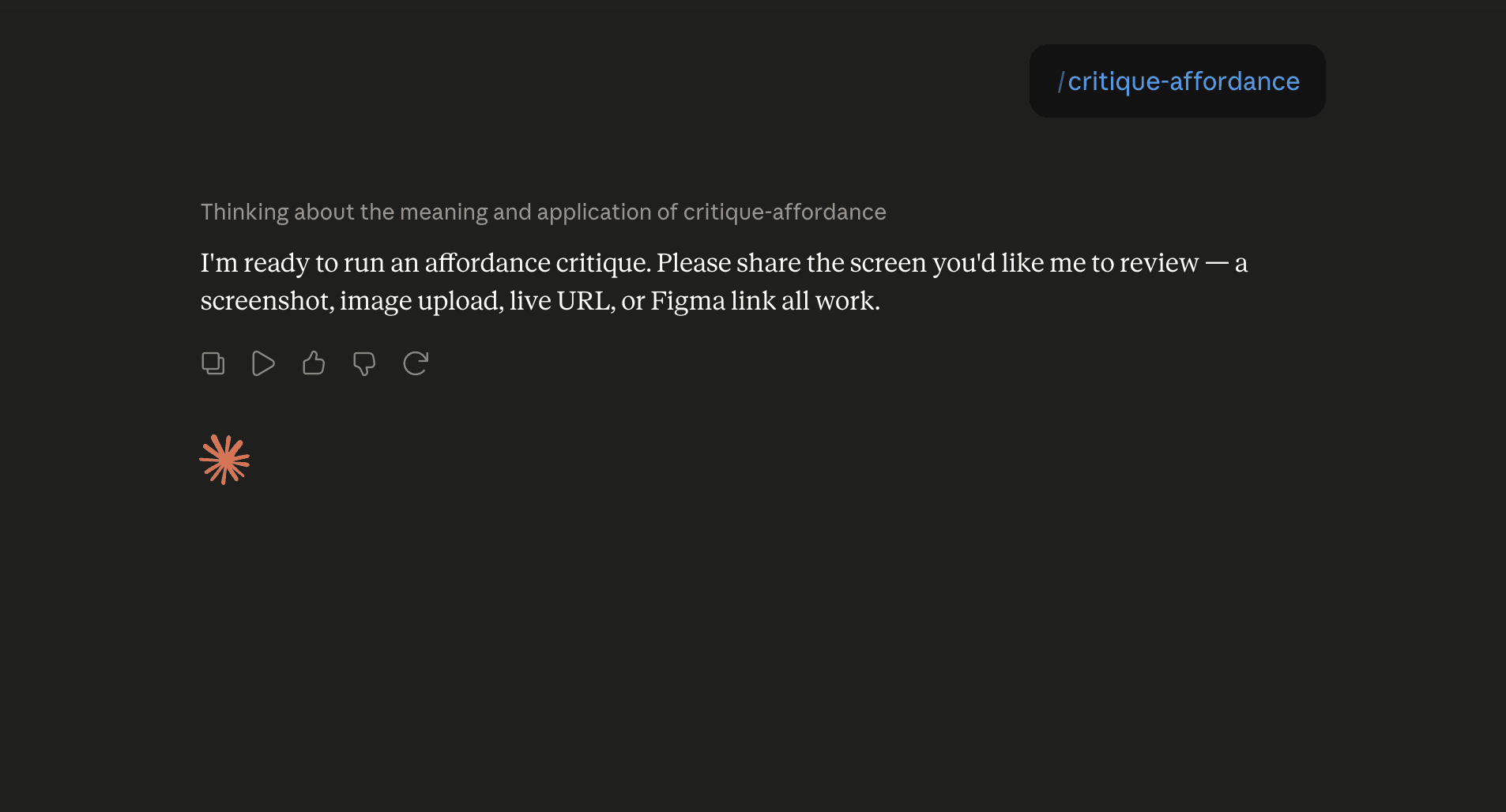 Step 6: Run the critique-affordance skill in Claude