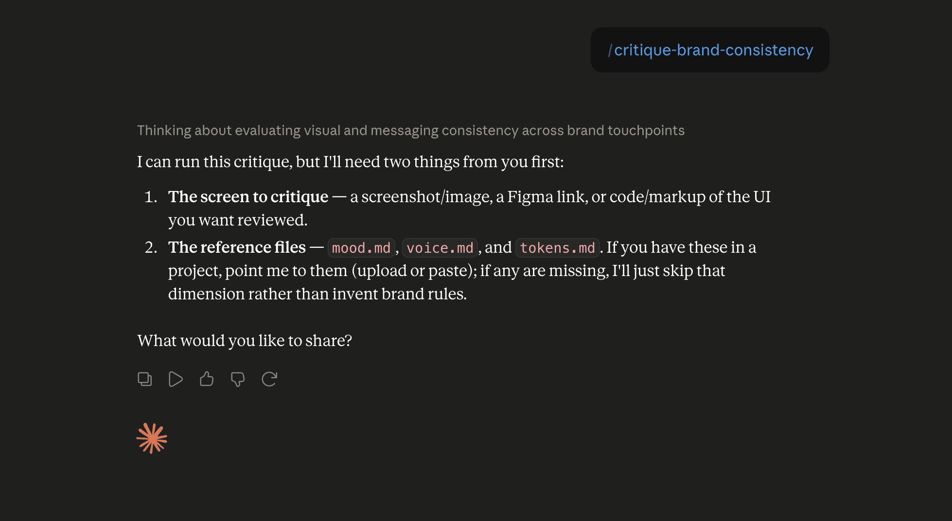 Step 6: Run the critique-brand-consistency skill in Claude