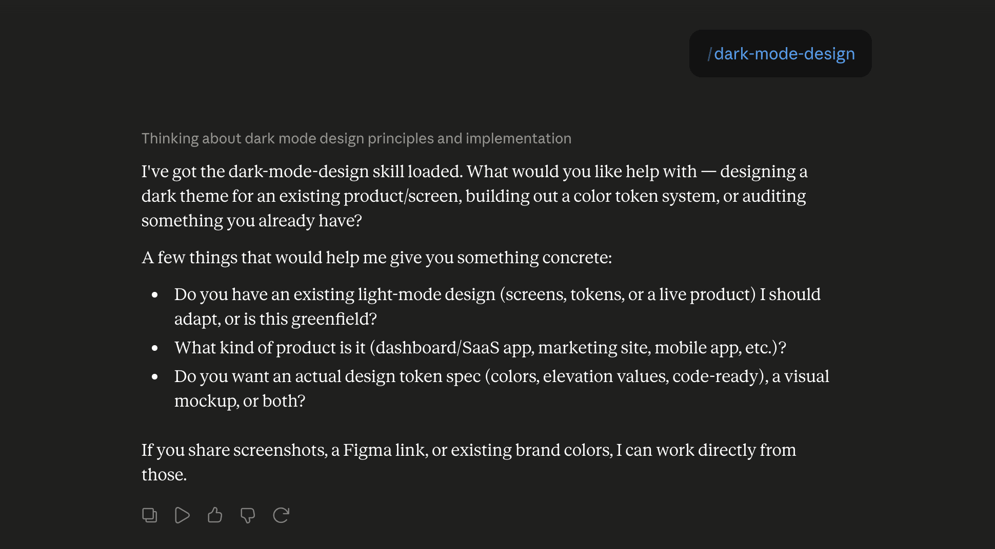 Step 6: Run the dark-mode-design skill in Claude