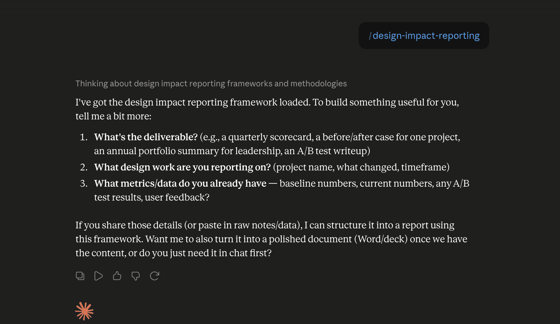 Step 6: Run the design-impact-reporting skill in Claude