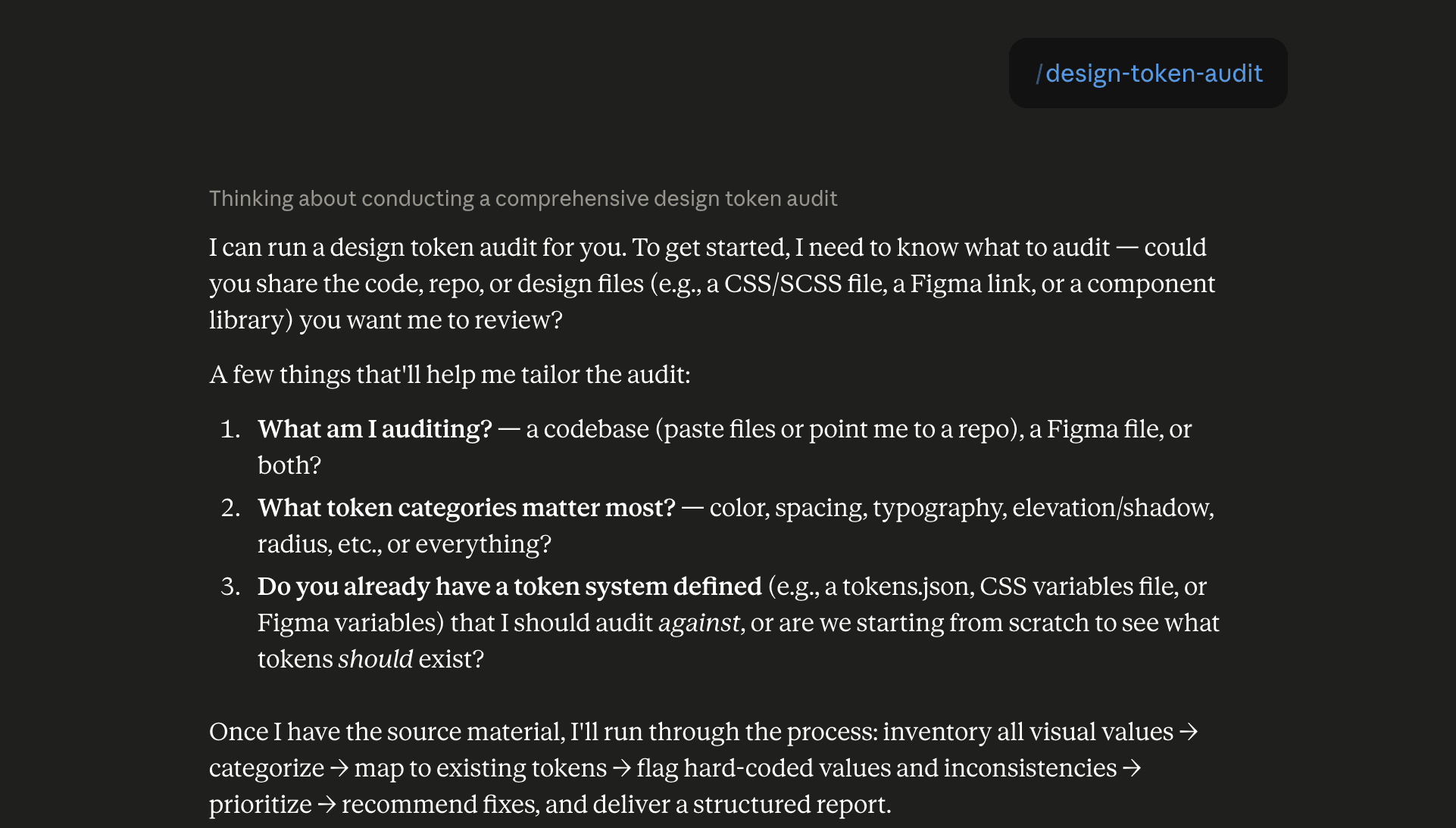 Step 6: Run the design-token-audit skill in Claude