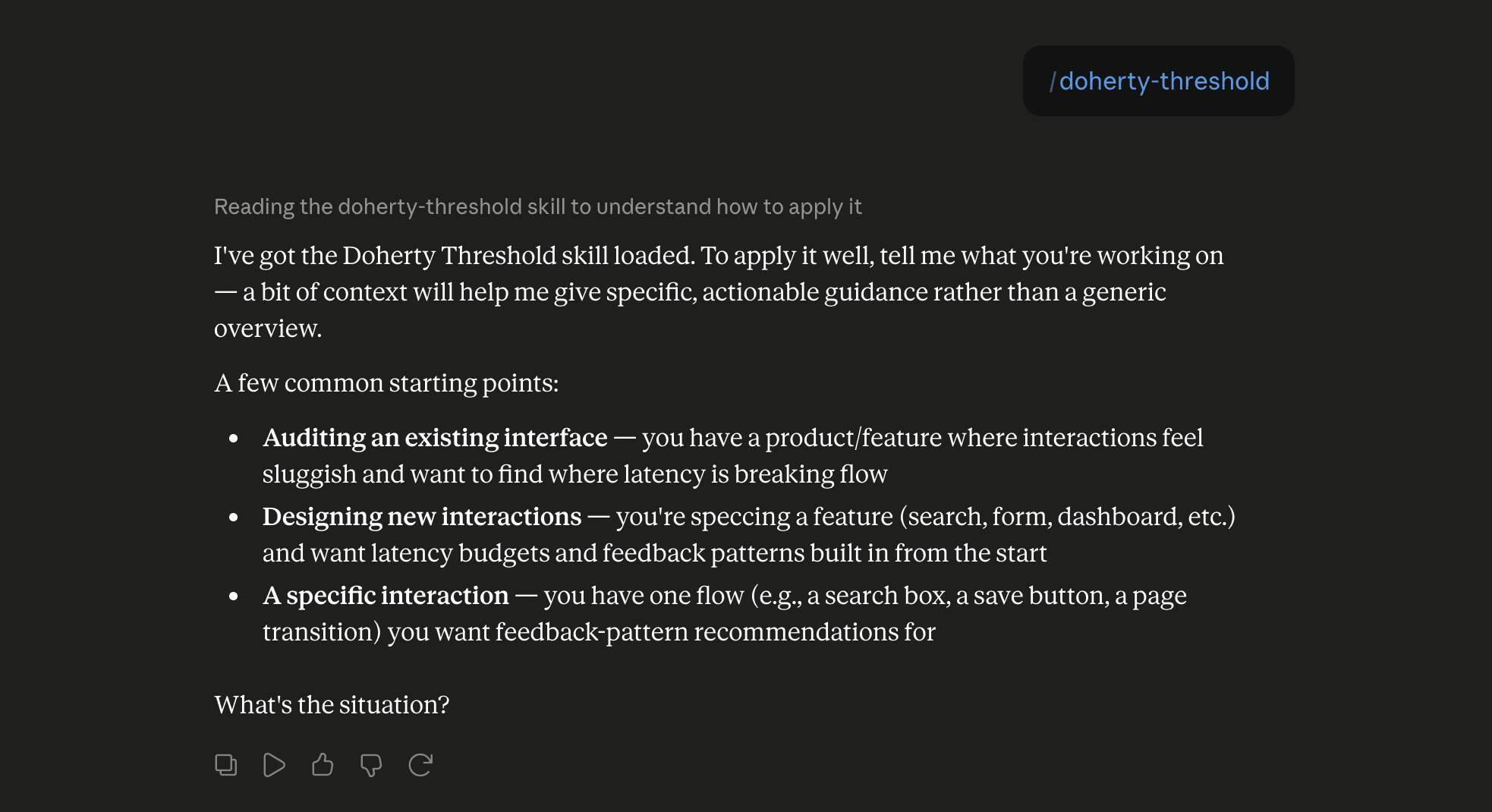 Step 6: Run the doherty-threshold skill in Claude