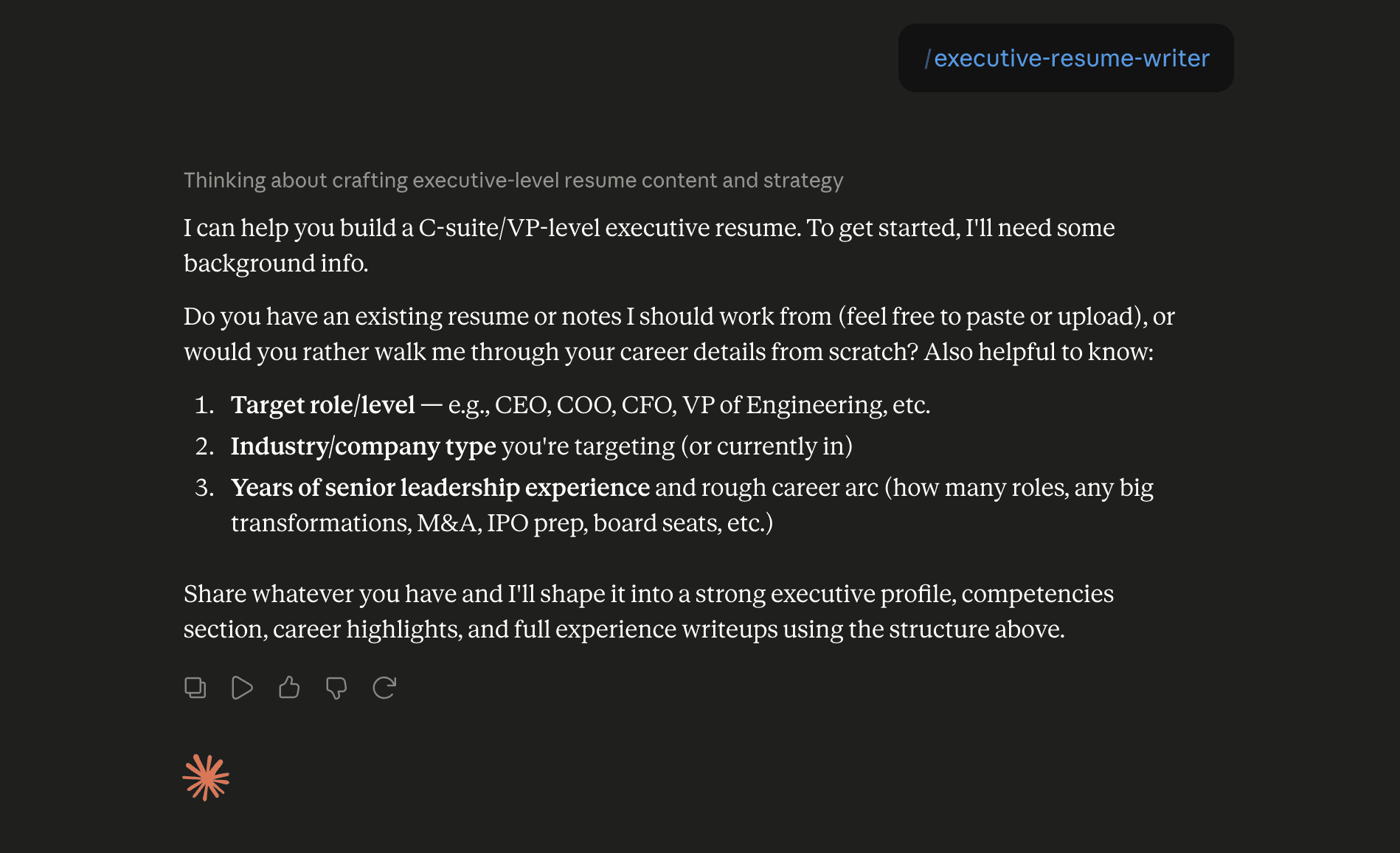 Step 6: Run the executive-resume-writer skill in Claude