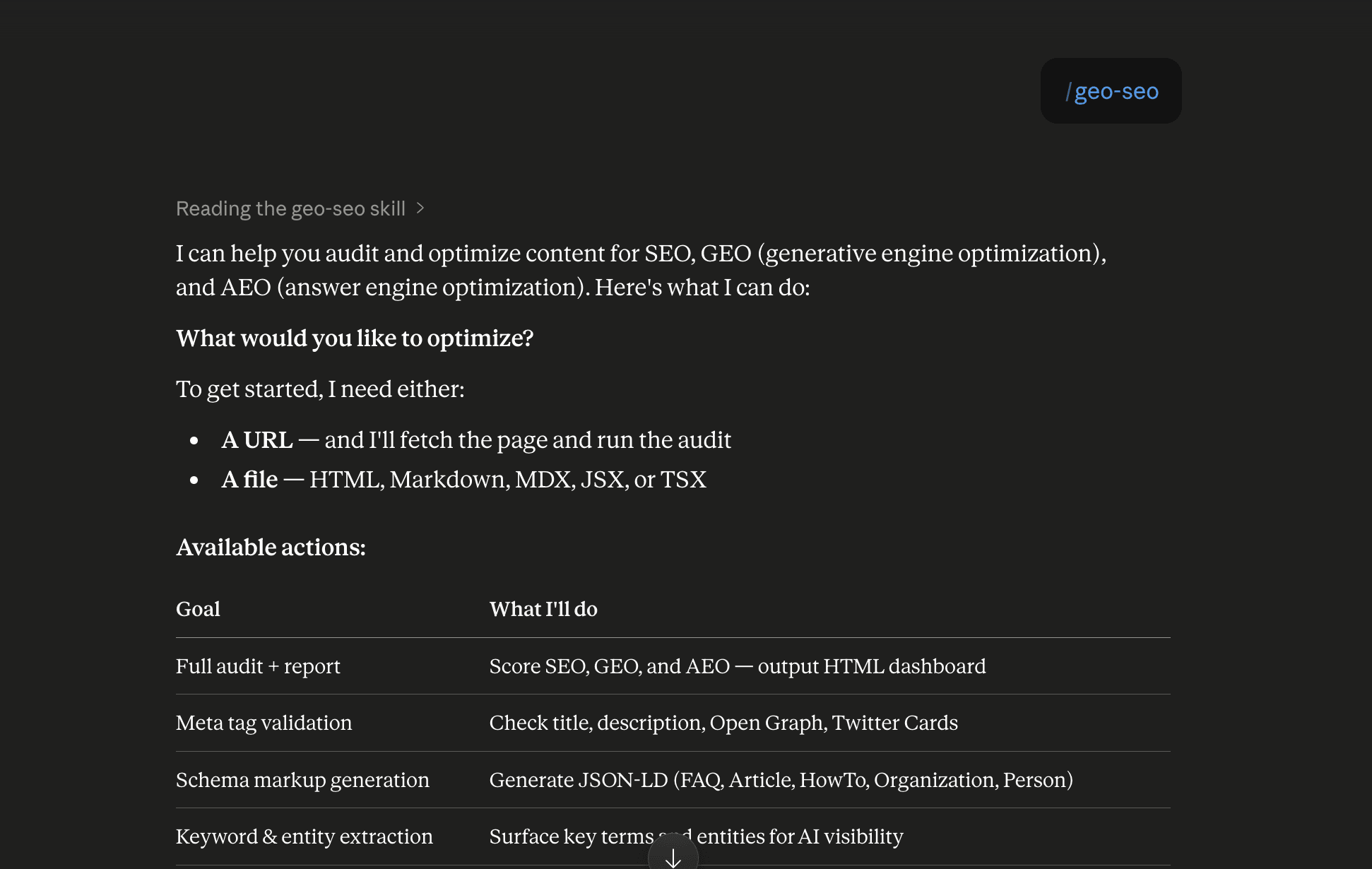 Step 6: Run the geo-seo-claude skill in Claude