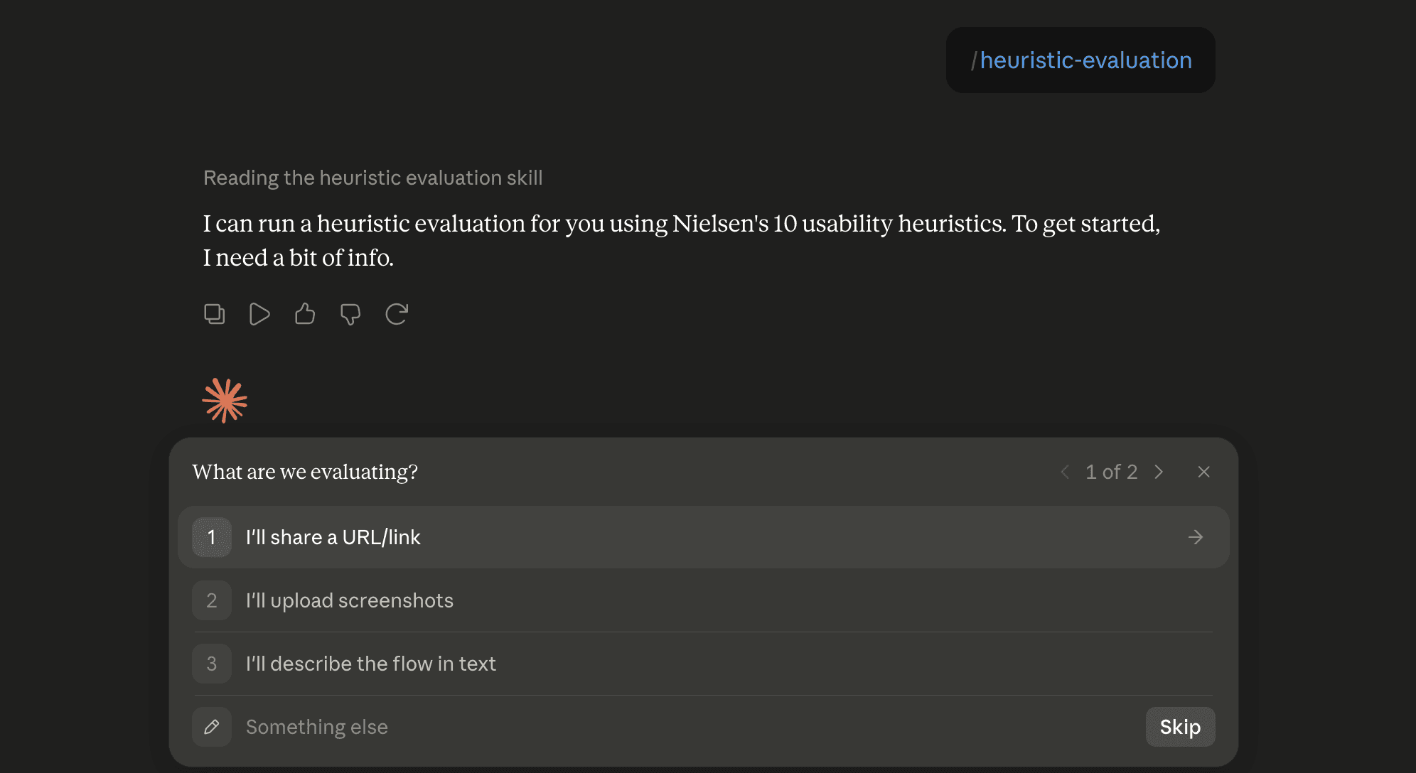 Step 6: Run the heuristic-evaluation skill in Claude