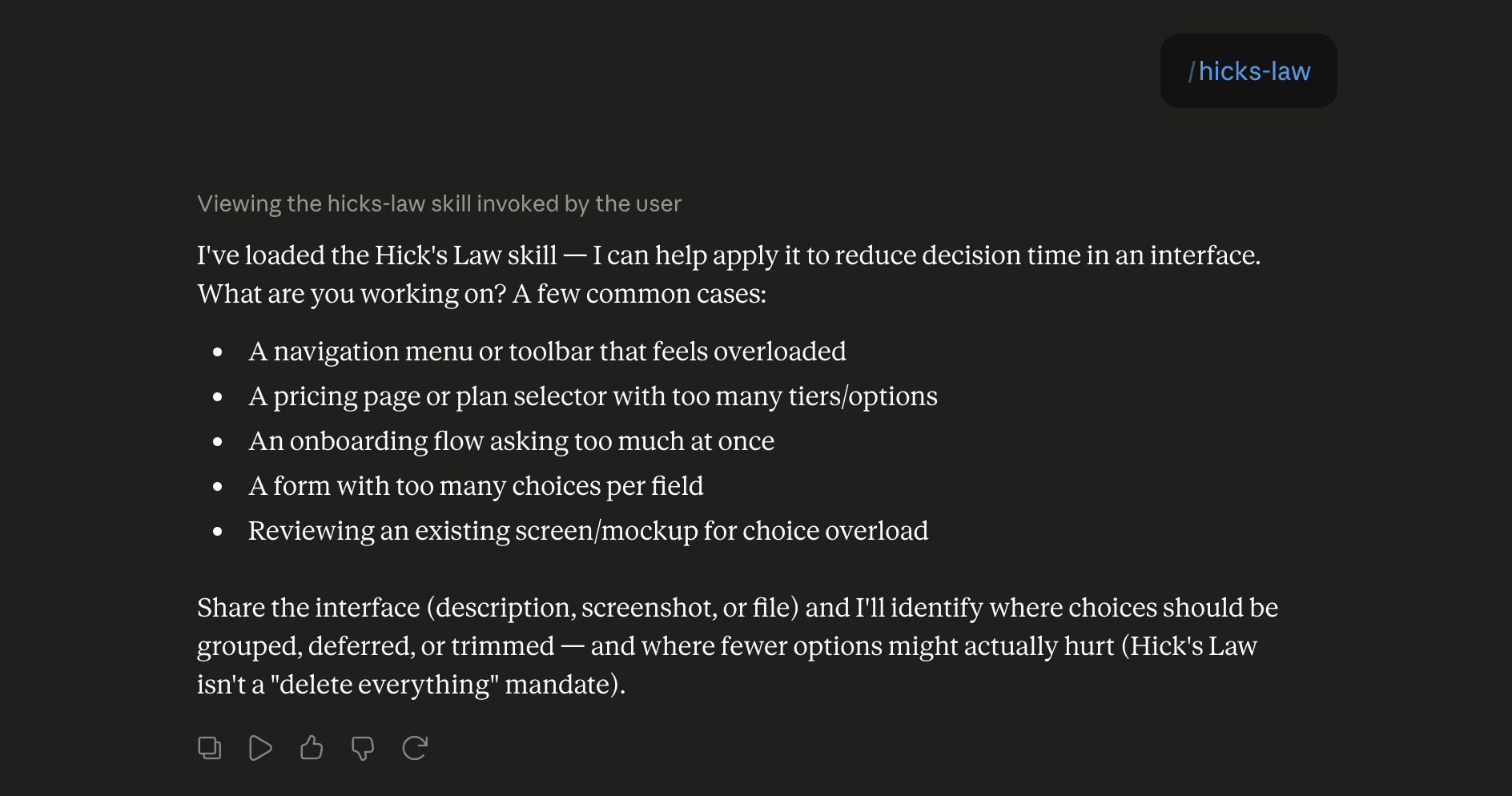 Step 6: Run the hicks-law skill in Claude