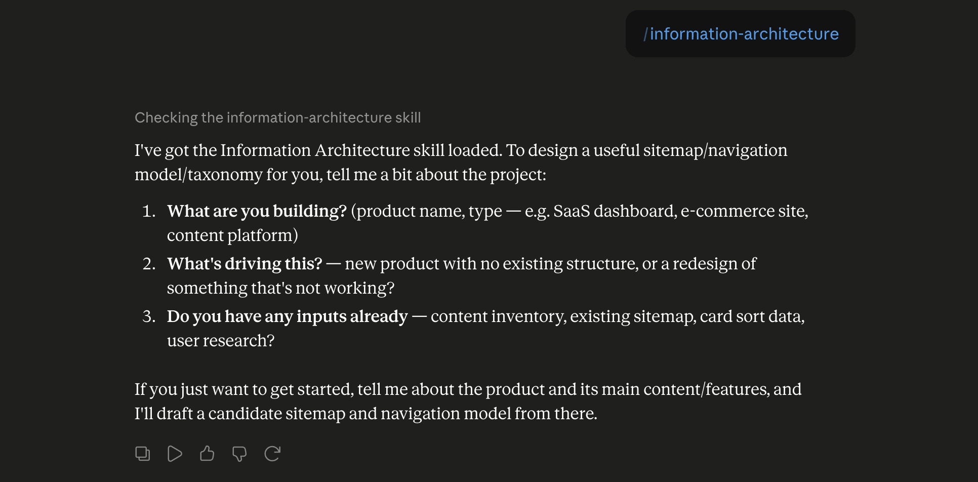 Step 6: Run the information-architecture skill in Claude