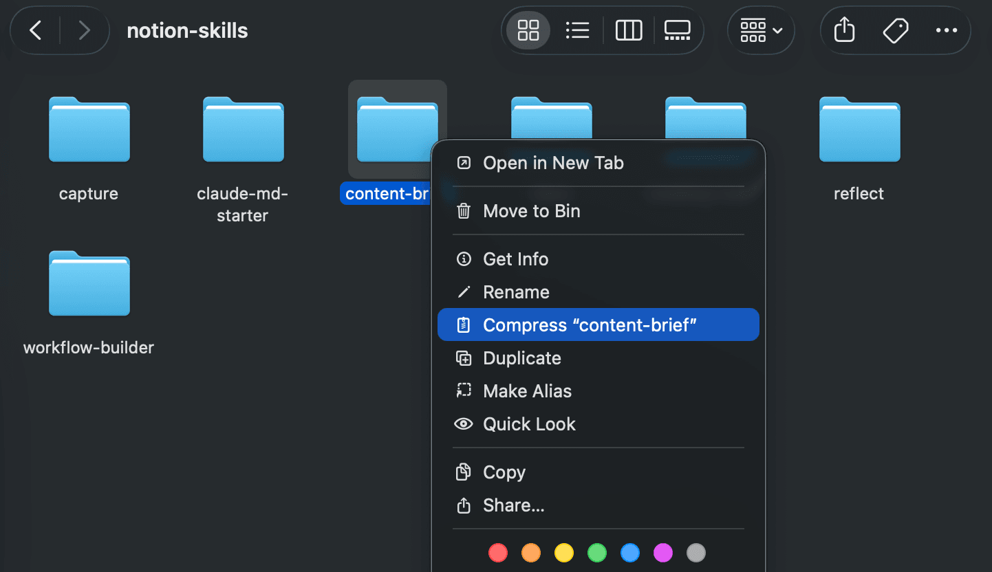 Step 3: Navigate to skill folder and compress it